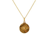 Collier medaille dorée oeil et turquoise - ZIRCON BLANC