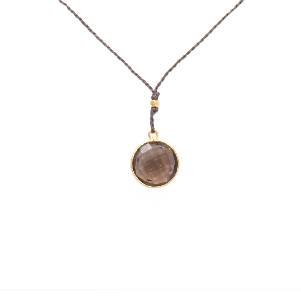 Collier cordon chocolat pendentif quartz fumé