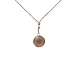 Collier cordon chocolat pendentif quartz fumé