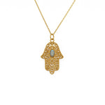 Collier main de fatma dorée et pierre - LABRADORITE
