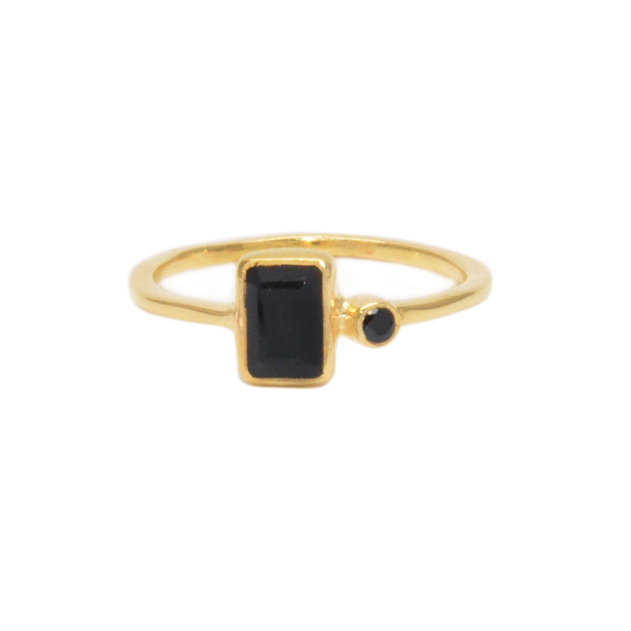 Bague dorée pierre et zircon - 50 / ONYX NOIRE & ZIRCON