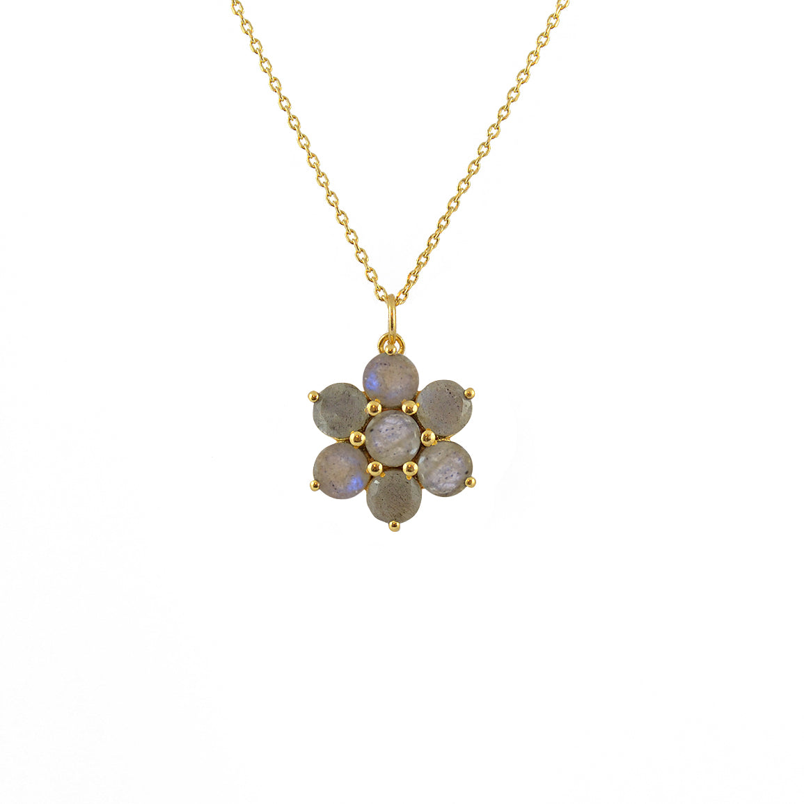 Collier doré fleur en pierre naturelle - LABRADORITE
