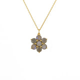 Collier doré fleur en pierre naturelle - LABRADORITE