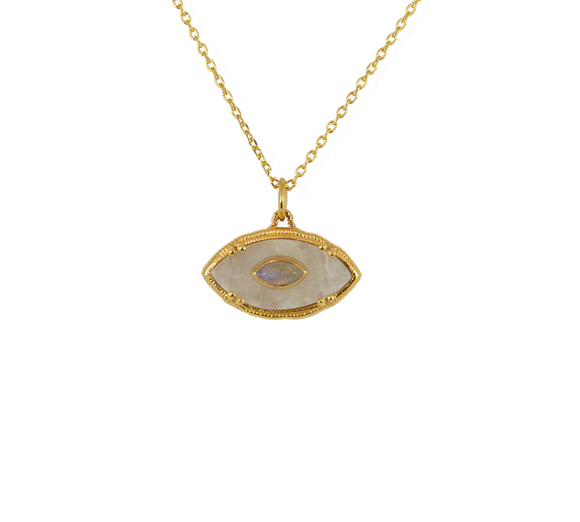 Collier doré oeil ovale en pierre naturelle - PIERRE DE LUNE