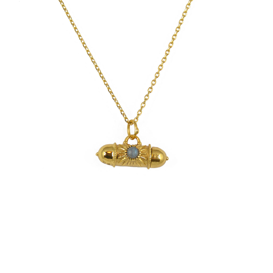 Collier doré talisman oeil soleil et pierre - LABRADORITE