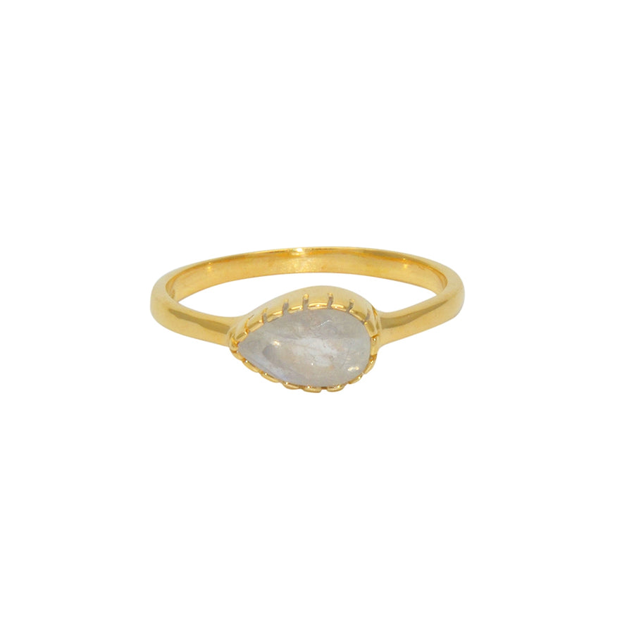 Bague dorée et goutte en pierre - 50 / PIERRE DE LUNE