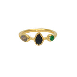 Bague trio gipsy labradorite onyx noire et onyx verte dorée