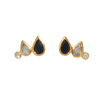 Boucles dorées et pierres gouttes - ONYX NOIRE - LABRADORITE