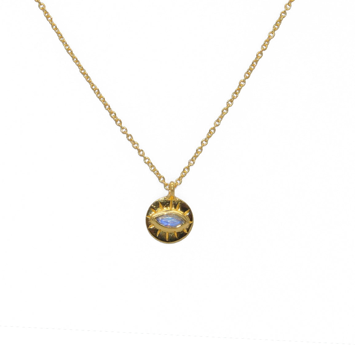 Collier doré médaille ronde oeil et pierre - PIERRE DE LUNE