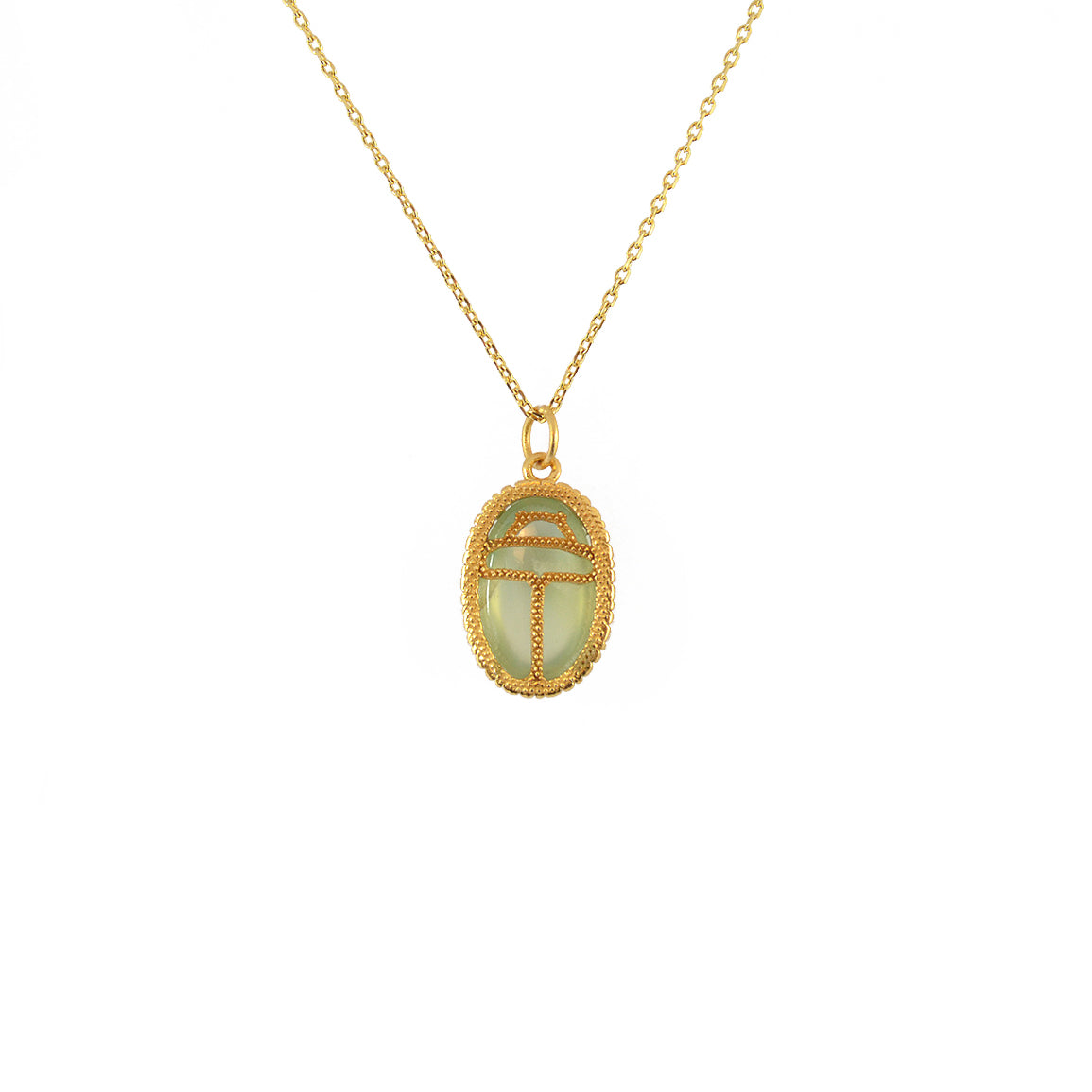 Collier doré scarabée pierre bombée - PREHNITE