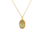 Collier doré scarabée pierre bombée - PREHNITE