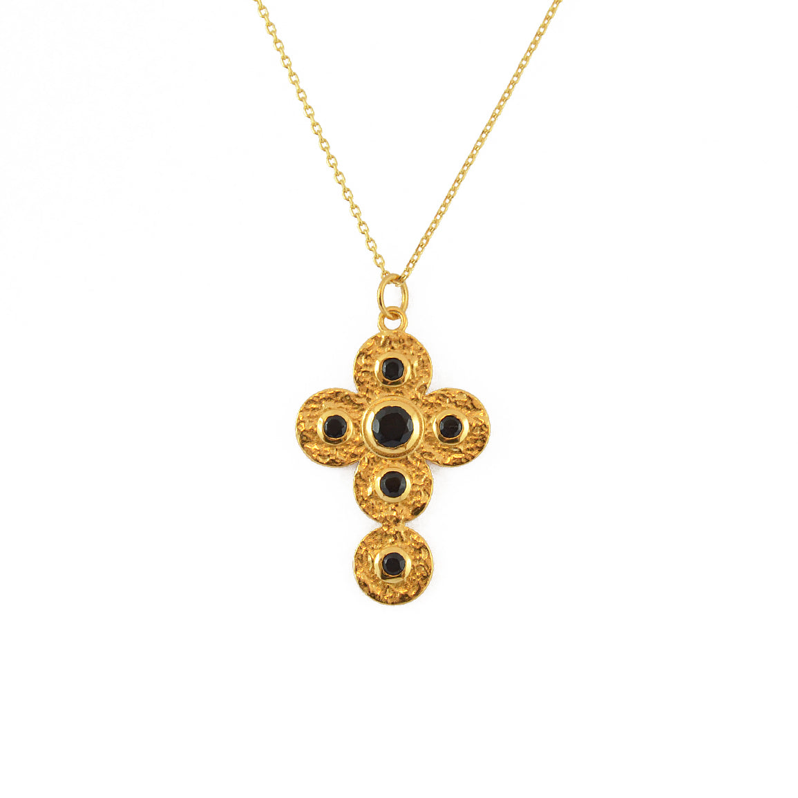 Collier doré croix et pierres - ONYX NOIRE