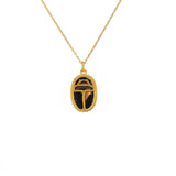 Collier doré scarabée pierre bombée - ONYX NOIRE