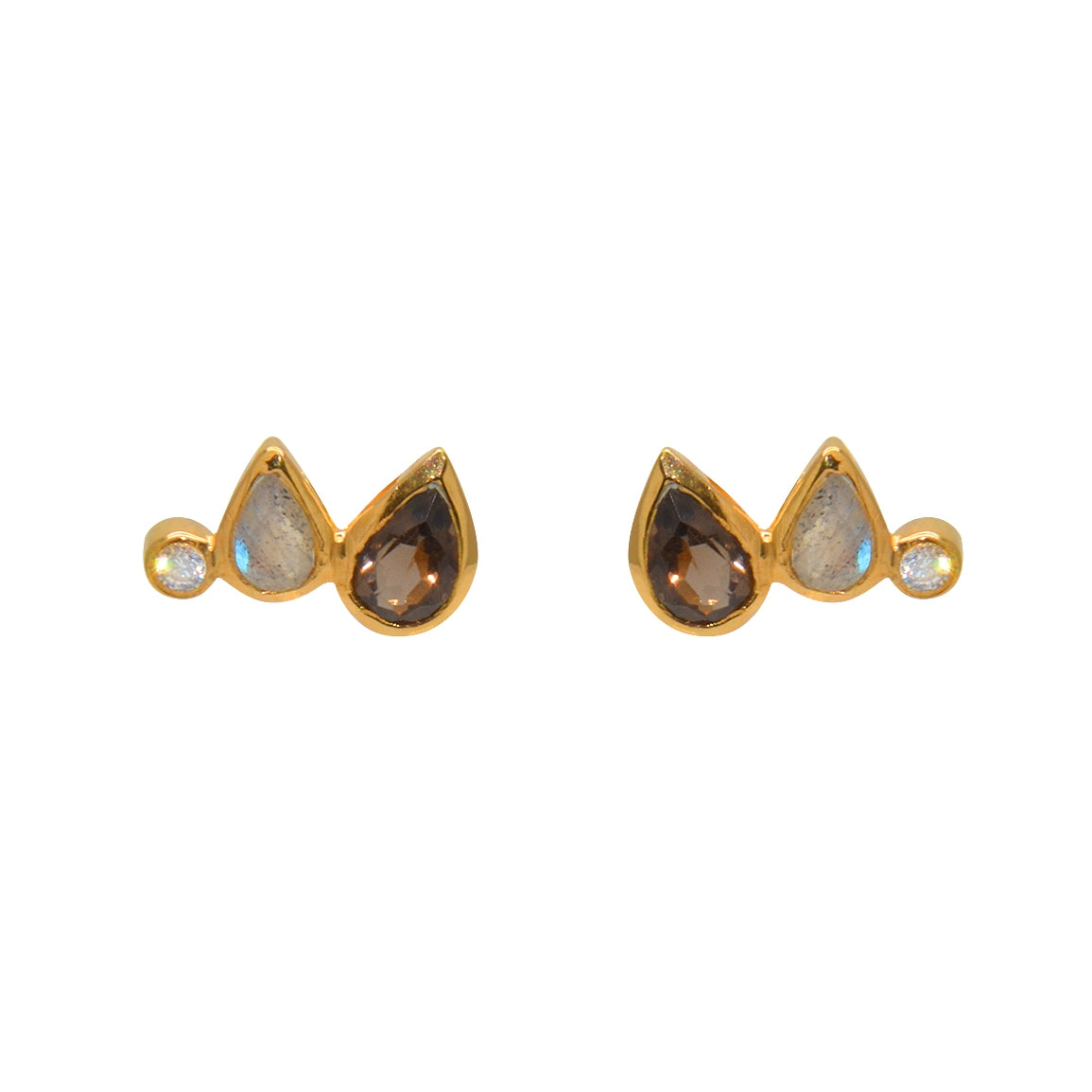 Boucles dorées et pierres gouttes - LABRADORITE - QUARTZ