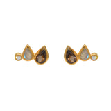 Boucles dorées et pierres gouttes - LABRADORITE - QUARTZ