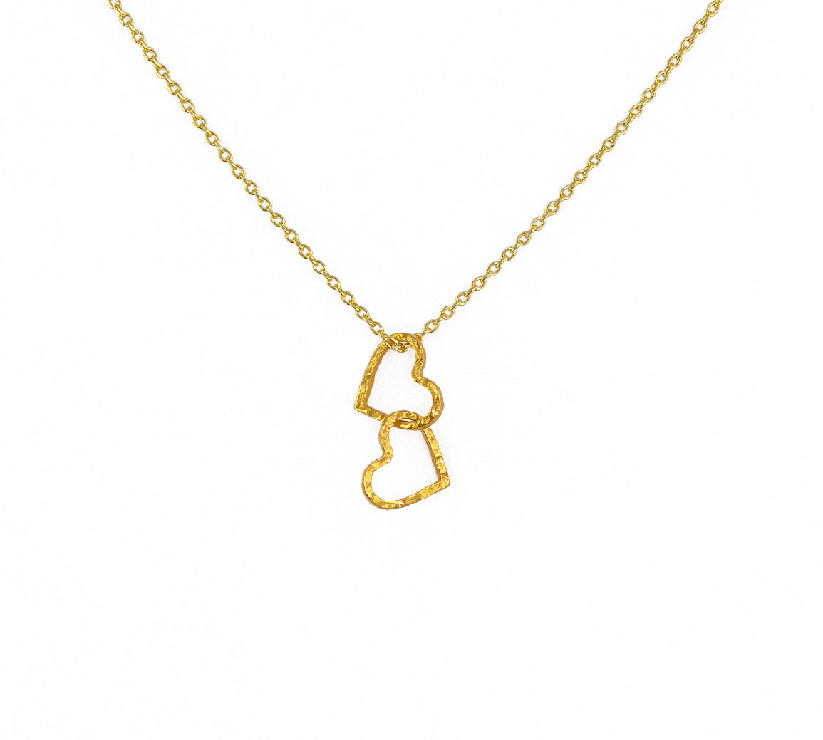 Collier doré coeurs martelés entrelacés - Colliers