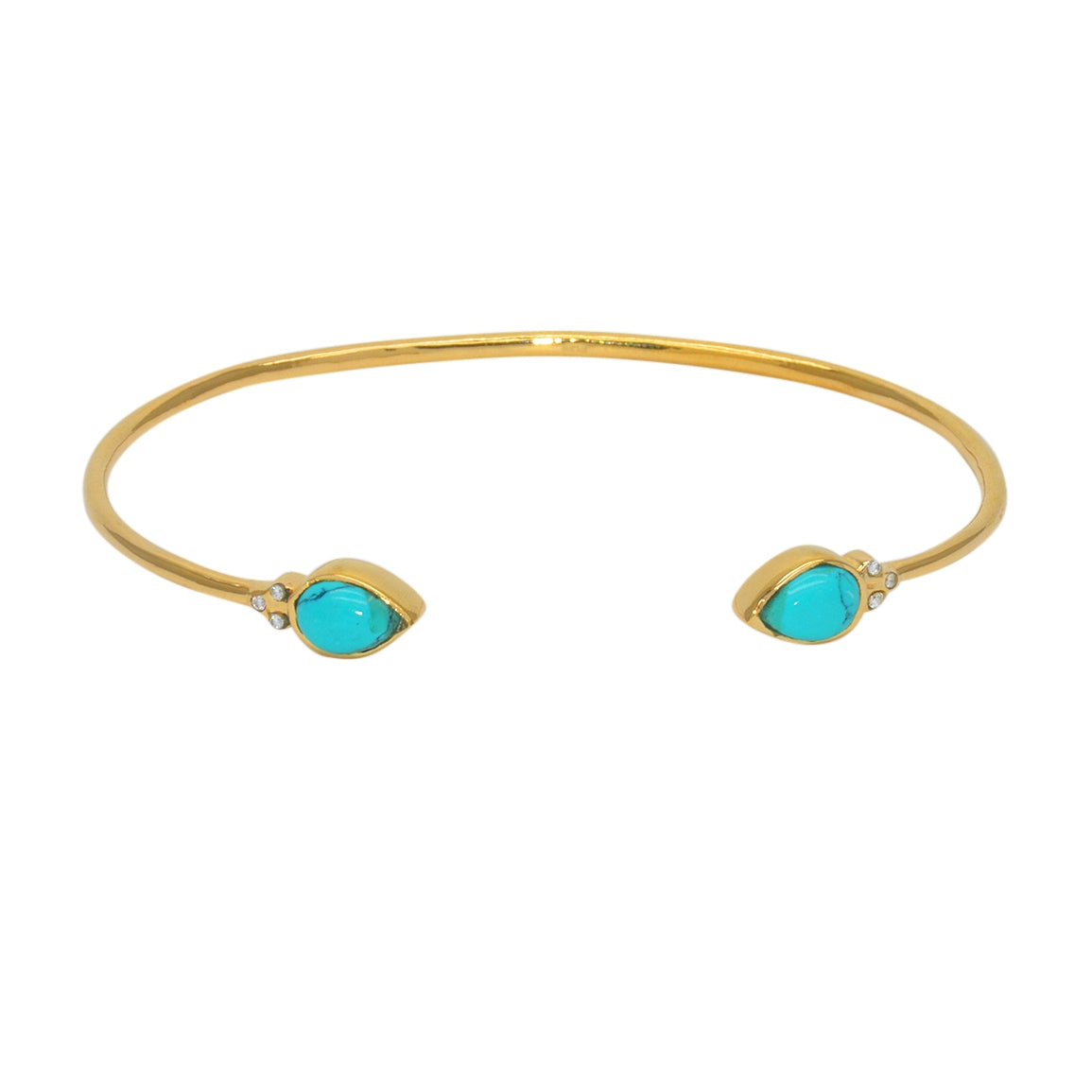 Jonc ouvert doré pierres goutte et zircons - TURQUOISE