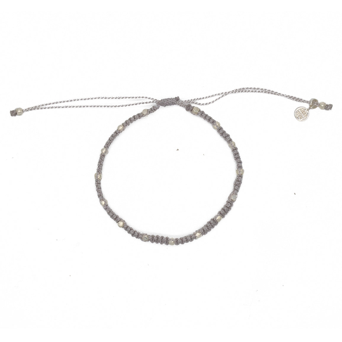 Bracelet cordon gris clair et perles argent 925 et zircons