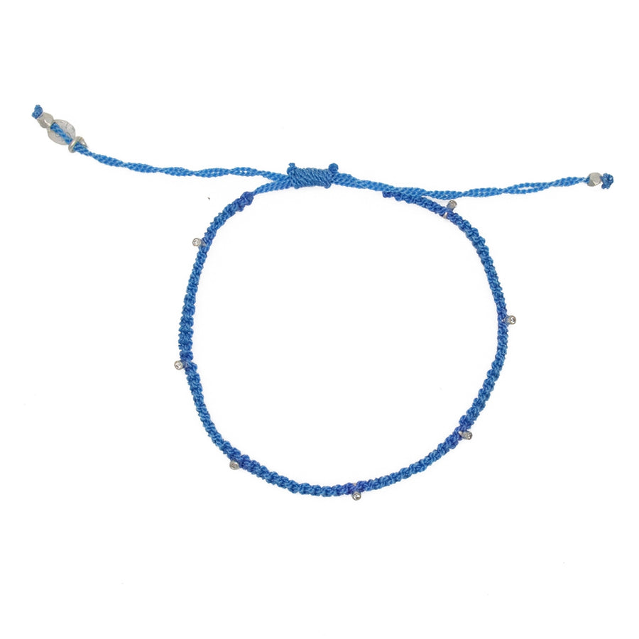 Bracelet cordon bleu et perles argent 925 et zircons blancs