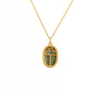 Collier doré scarabée pierre bombée - LABRADORITE