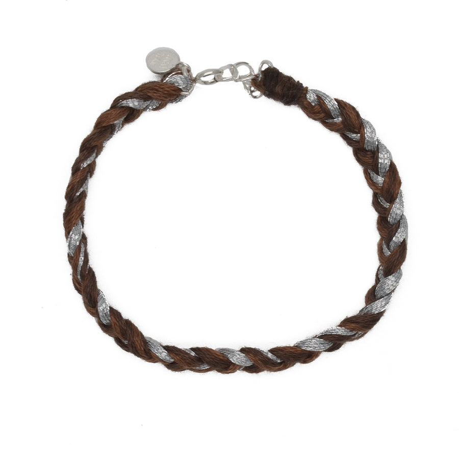 Bracelet tressé coloré - CHOCOLAT - MARRON - ARGENTÉ