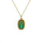 Collier doré scarabée pierre bombée - ONYX VERTE