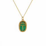 Collier doré scarabée pierre bombée - ONYX VERTE