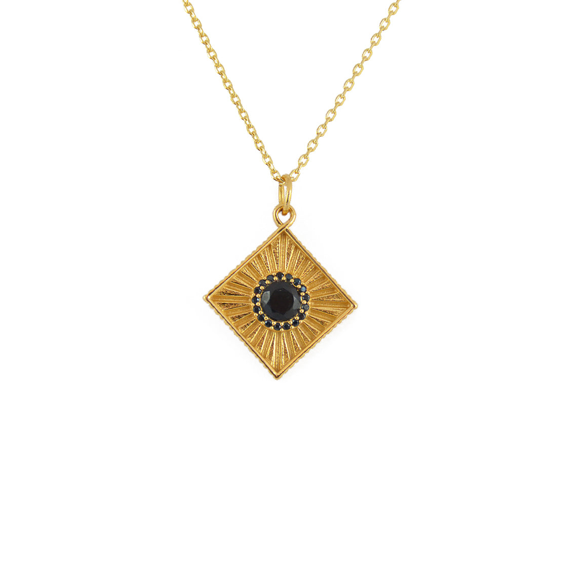 Collier doré carré pierre et zircons - ONYX NOIRE