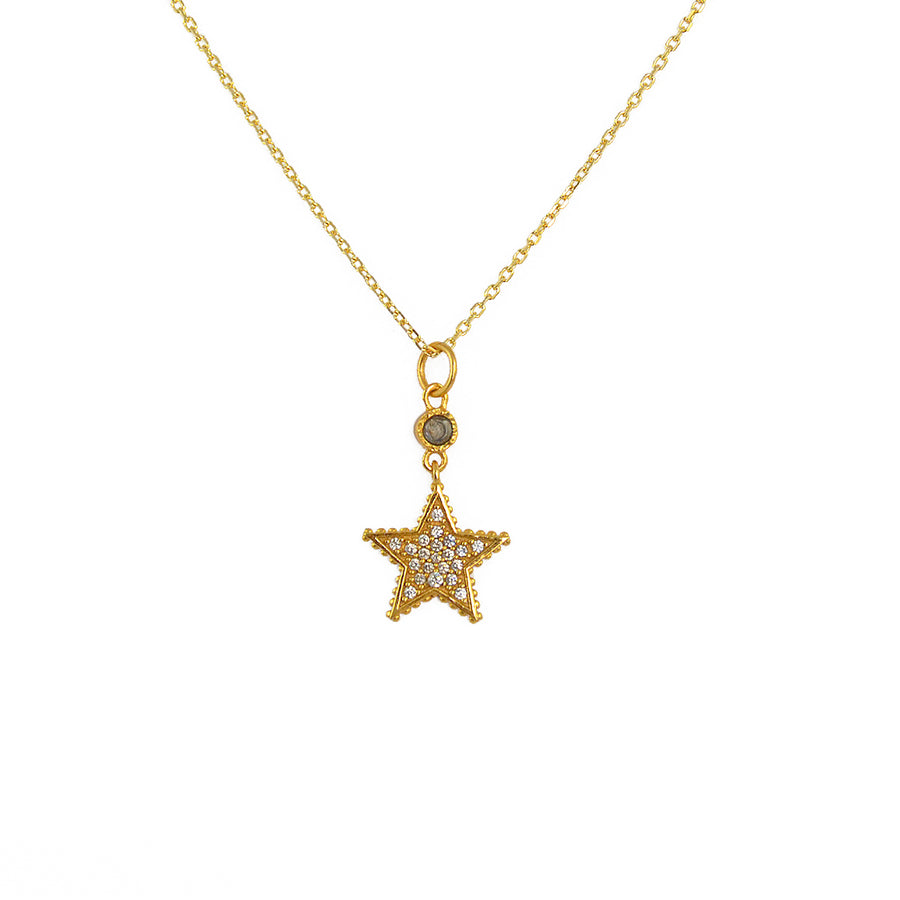 Collier doré étoile pierre et zircons - LABRADORITE