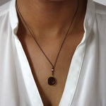 Collier cordon chocolat pendentif quartz fumé