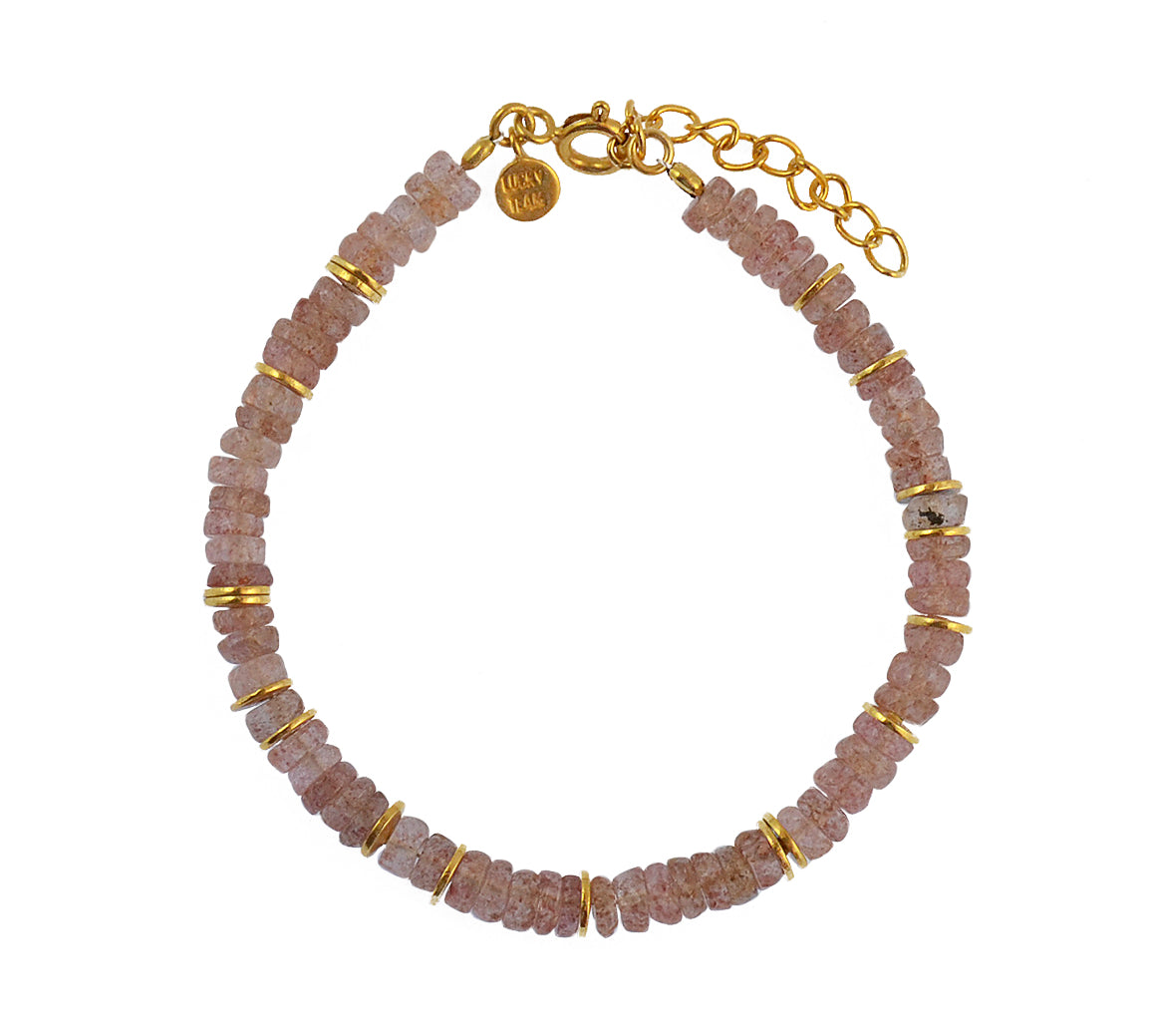 Bracelet doré et pierres heishi - QUARTZ FRAISE - Bracelets