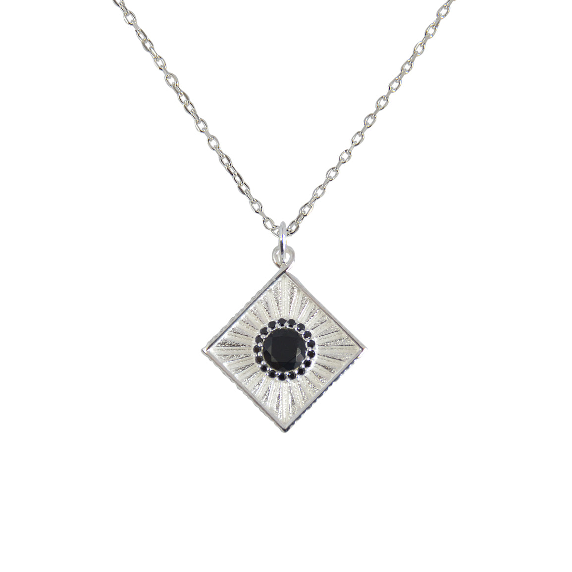 Collier argent 925 et pendentif carré et pierre - ONYX NOIRE