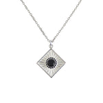 Collier argent 925 et pendentif carré et pierre - ONYX NOIRE