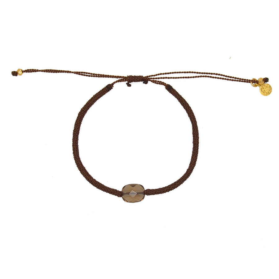 Bracelet cordon coloré et pierre - CHOCOLAT & QUARTZ FUMÉ