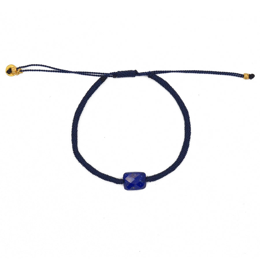 Bracelet cordon coloré et pierre - BLEU MARINE & LAPIS