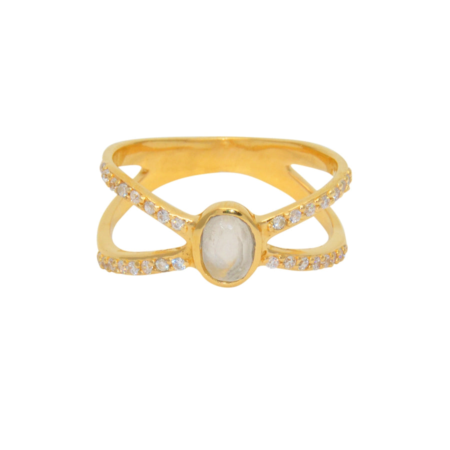 Bague double pierre de lune dorée à l’or fin 18k - Bagues
