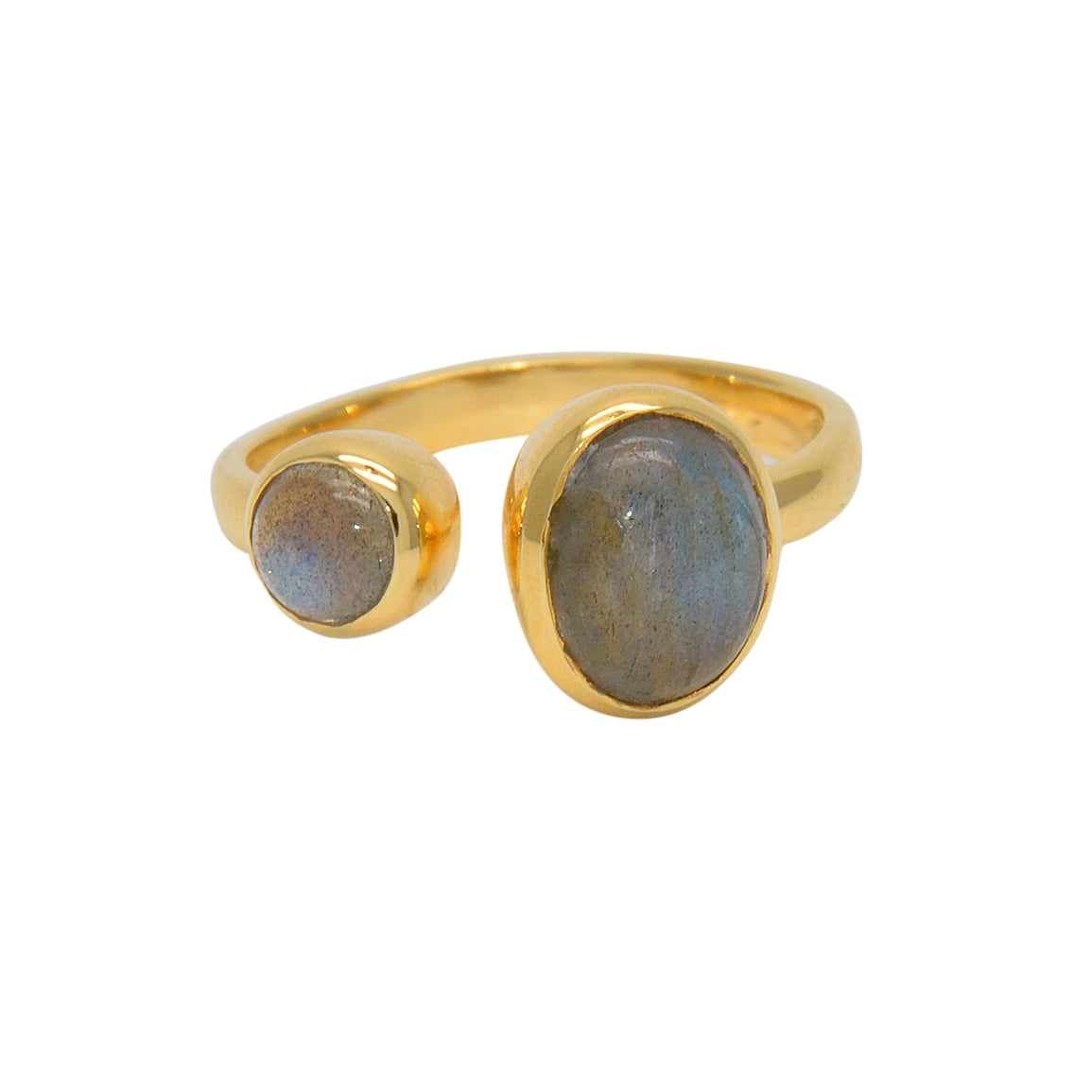 Bague dorée ouverte duo de pierre cabochon