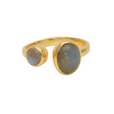 Bague dorée ouverte duo de pierre cabochon