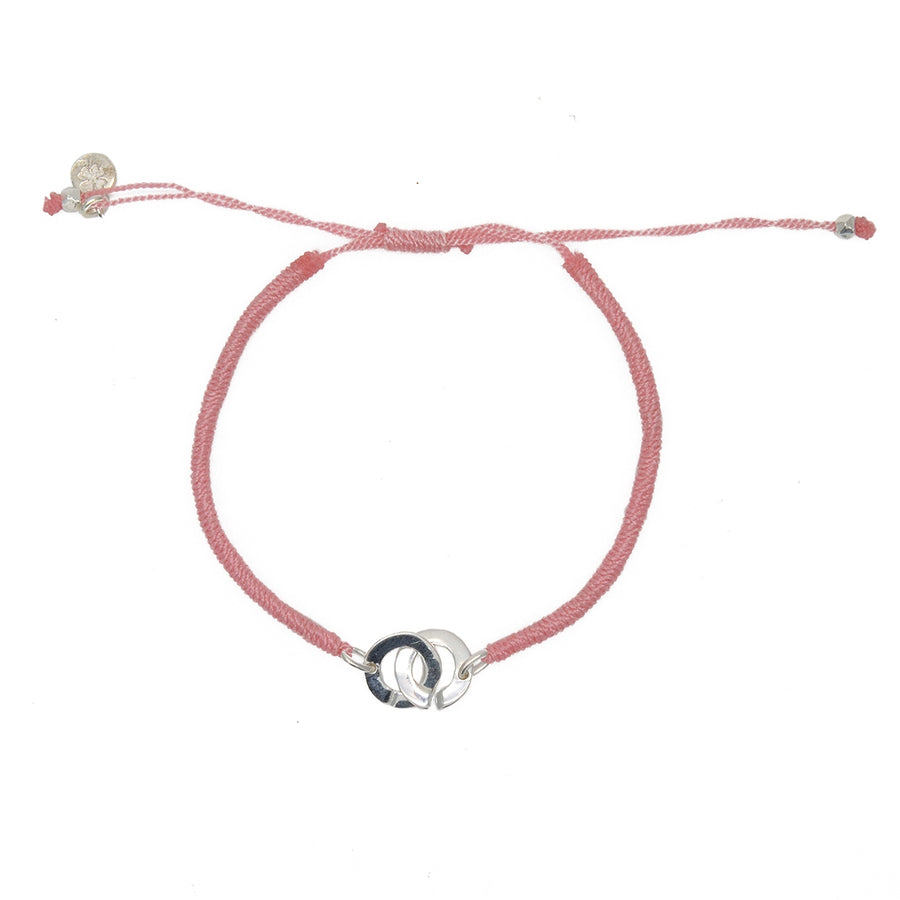 Bracelet cordon rose et anneaux argent 925
