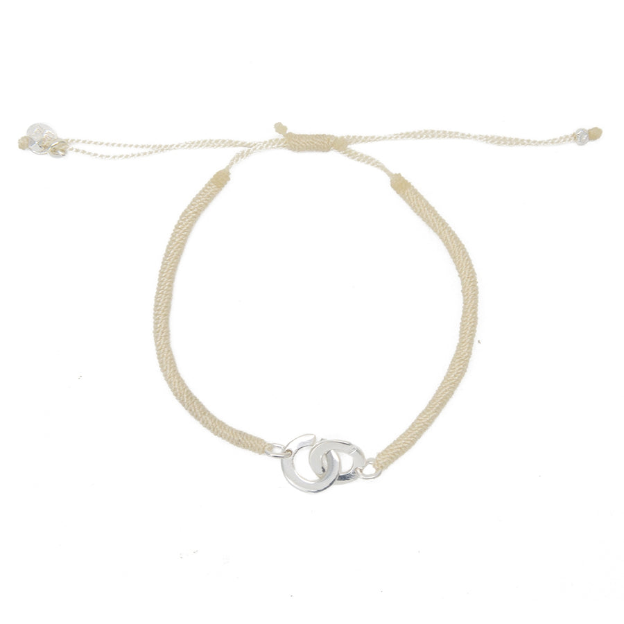 Bracelet cordon beige et anneaux argent 925