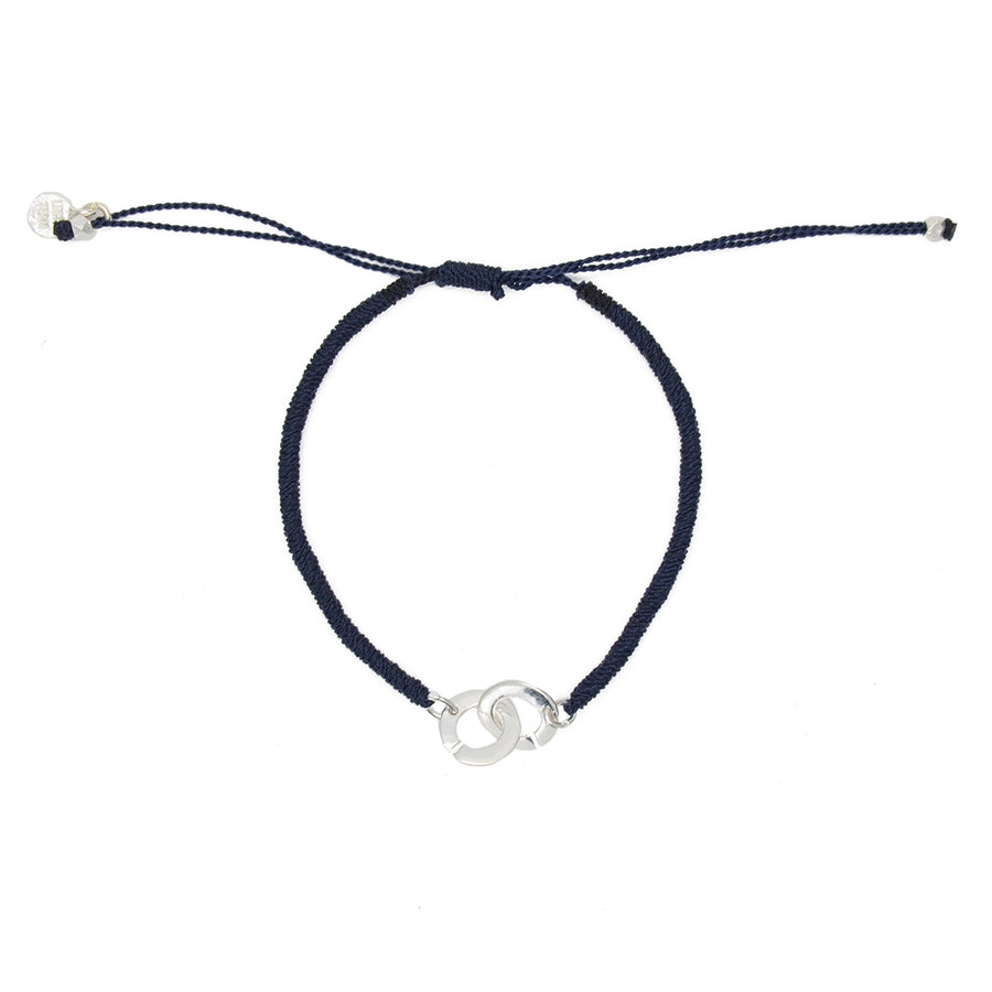 Bracelet cordon bleu marine et anneaux argent 925