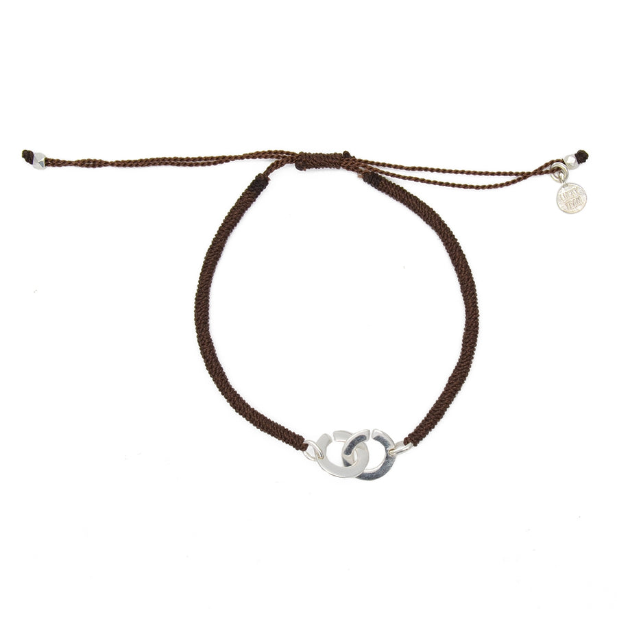 Bracelet cordon chocolat et anneaux argent 925