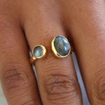 Bague dorée ouverte duo de pierre cabochon - 50 /