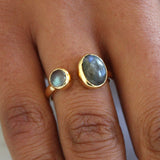 Bague dorée ouverte duo de pierre cabochon - 50 /