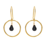 Boucles dorées anneau martelé et goutte pierre - ONYX NOIRE