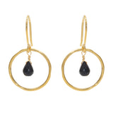 Boucles dorées anneau martelé et goutte pierre - ONYX NOIRE