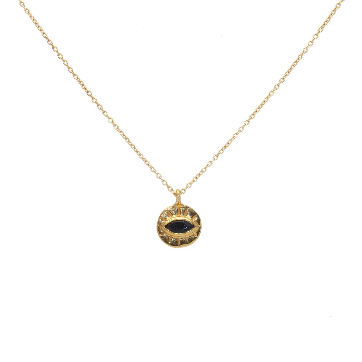 Collier doré médaille ronde oeil et pierre - ONYX NOIRE -
