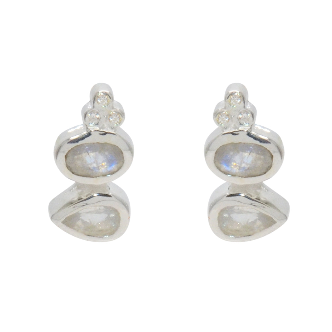 Boucles argent 925 et pierres - PIERRE DE LUNE & ZIRCONS -