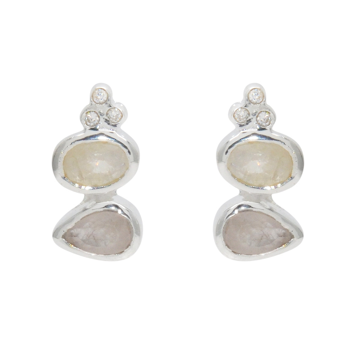 Boucles argent 925 et pierres - ZIRCONS - PIERRE DE LUNE -