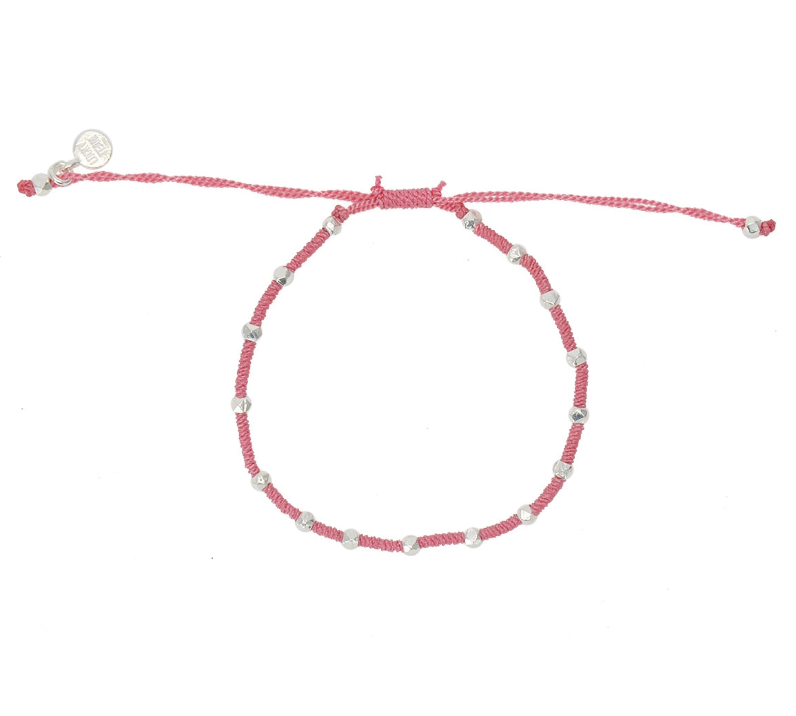 Bracelet cordon tressé avec perles en argent 925 - ROSE